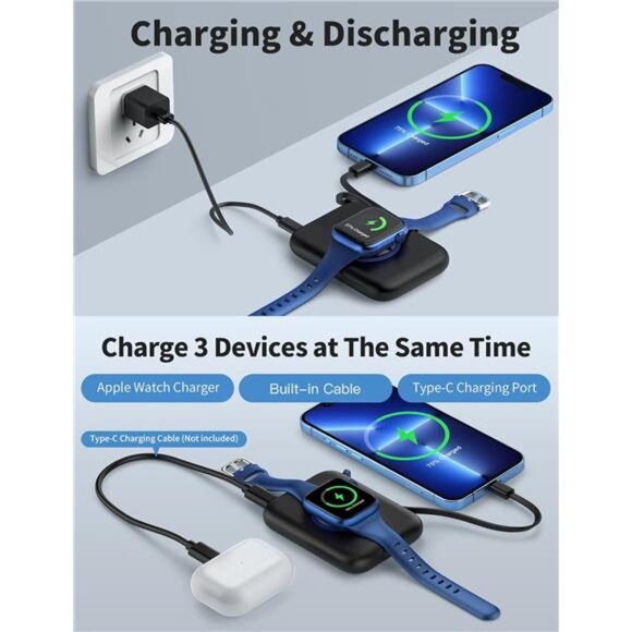 Portable Apple Watch Charger,5000mAh iWatch Wireless Charger Power Bank - Picture 3 of 7
